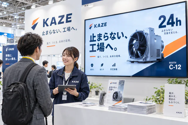 展示会ブースの大型モニターで流れるループ映像